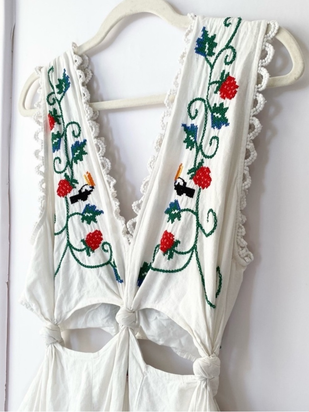 Farm Rio Cross Stitch Toucan Embroidered Midi Dress Linen Blend - Picture 5 of 7